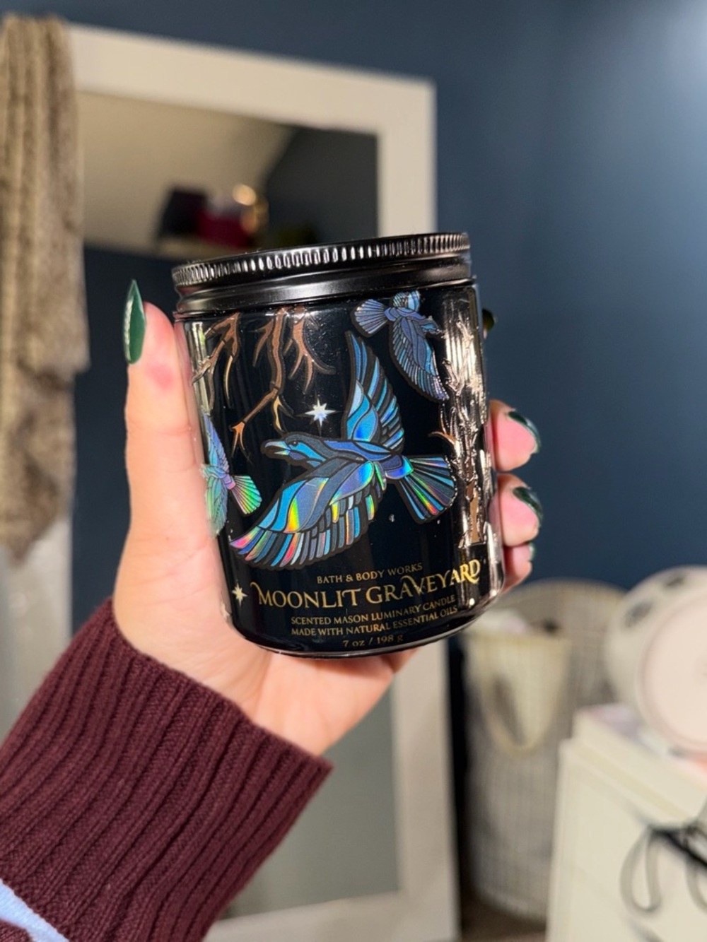 Bath & Body Works Black Holographic Bird Moonlit Graveyard Candle